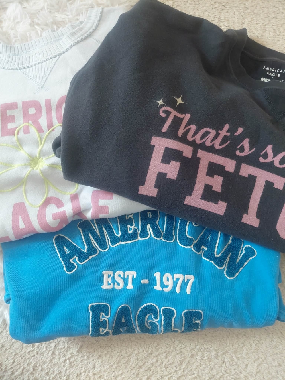 American Eagle Outfitters Black, White & Blue Graphic Crewneck Sweatshirt Bundle